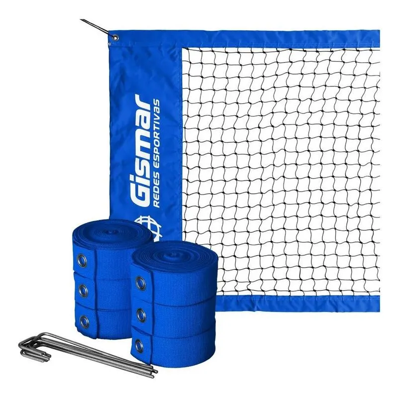 Kit Beach Tennis Azul - Rede 4 Faixas Pro + Fita Marcação