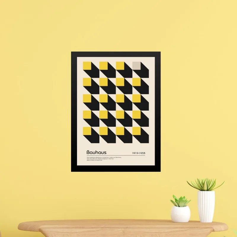 Quadro Bauhaus Preto E Amarelo -cubic Perspective 33x24cm