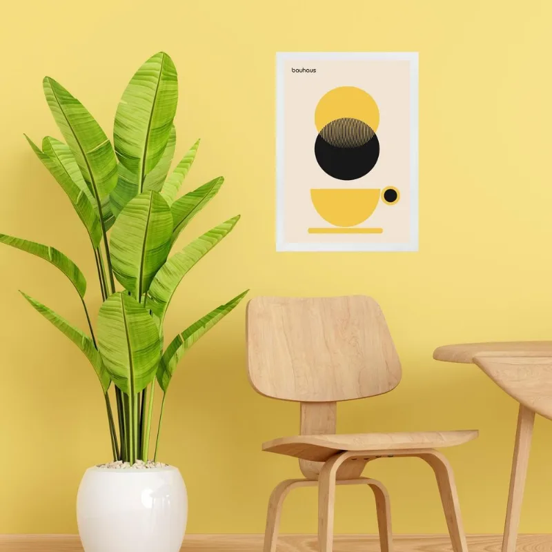 Quadro Bauhaus Xícara De Café Preto E Amarelo 33x24cm