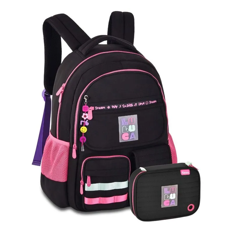 Kit Mochila Costas Luluca E Estojo Pandinha Juvenil Escolar