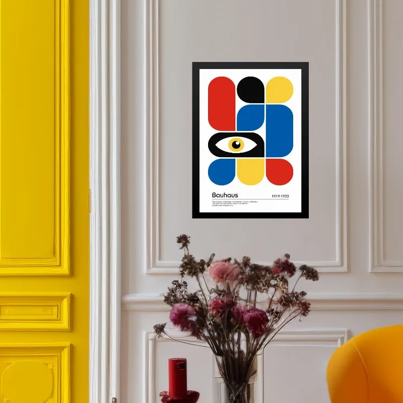 Quadro Bauhaus Multicolor Abstrato Gráfico Olho 33x24cm
