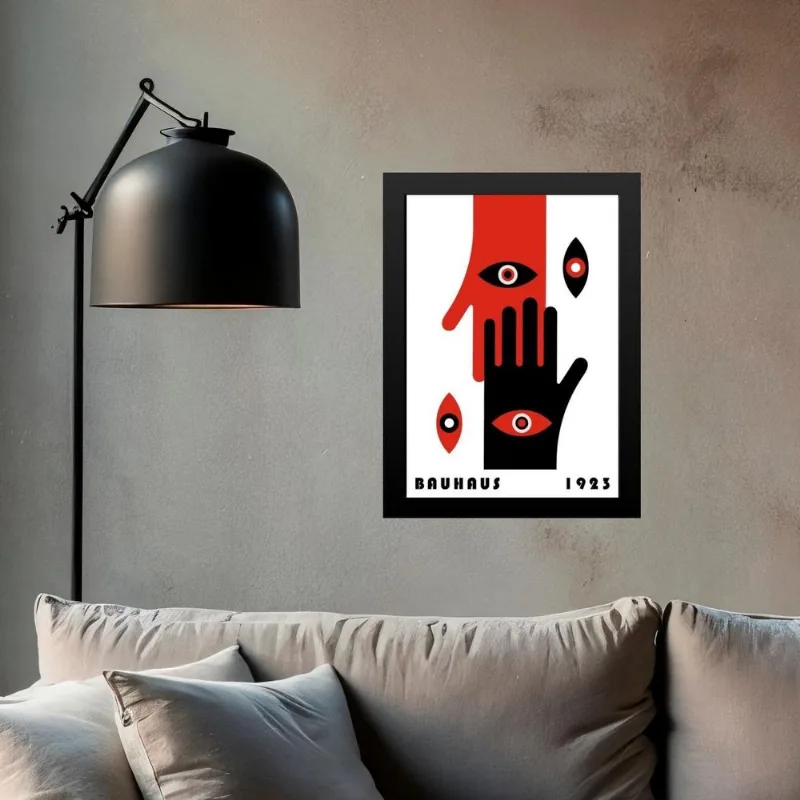 Quadro Bauhaus Preto E Vermelho - Mãos E Olhos 33x24cm