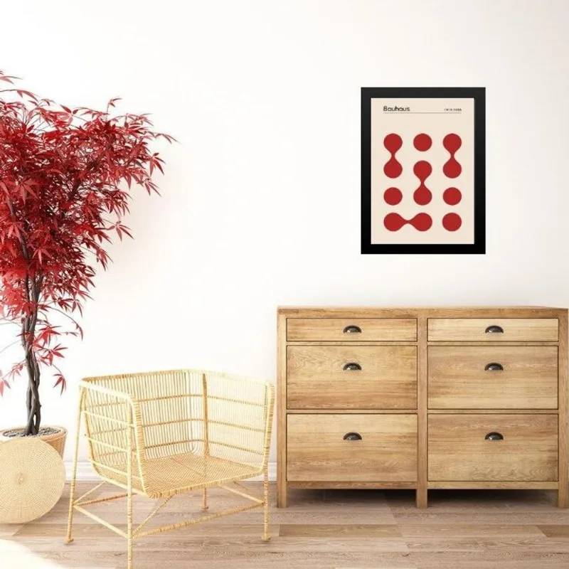 Quadro Abstrato Bauhaus Vermelho - Circles Drops 33x24cm