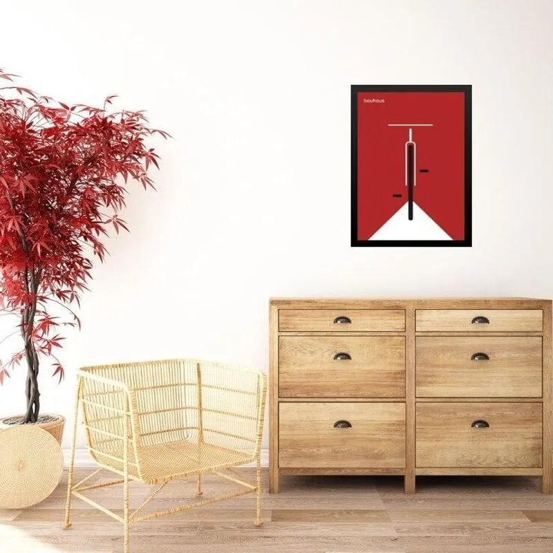 Quadro Bauhaus Red Vintage Minimalist Poster Bicycle 24x18cm