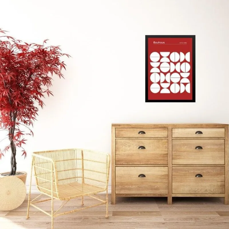 Quadro Bauhaus Vermelho - Upset Circles 45x34cm