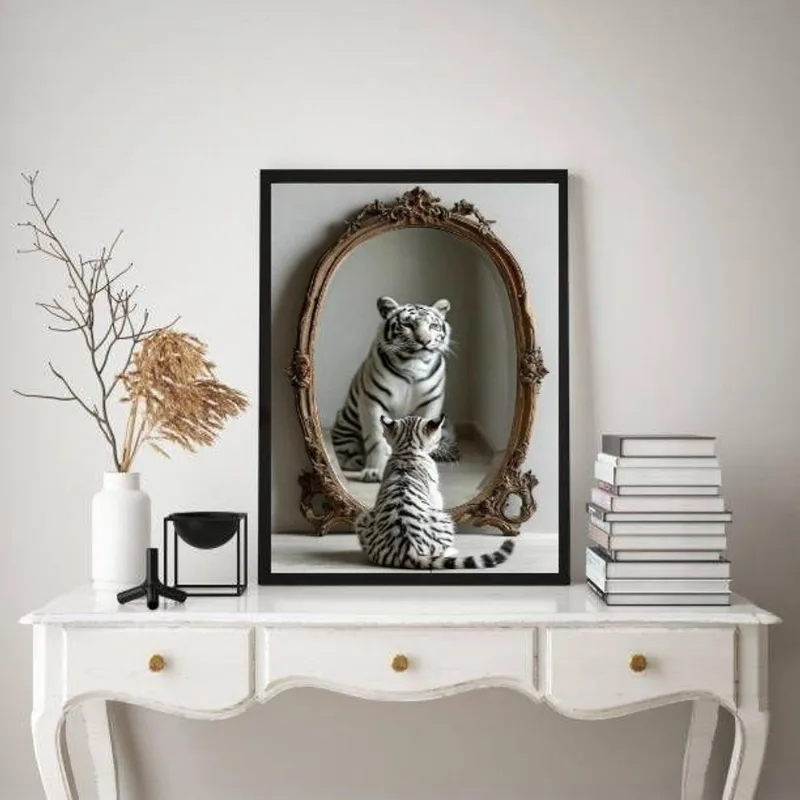 Quadro Decorativo Gato Espelho Tigre 24x18cm - Com Vidro