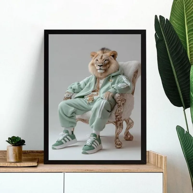 Quadro Decorativo Leão Fashion Rico 33x24cm