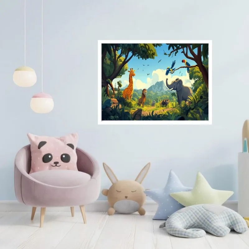 Quadro Decorativo Floresta Animais - 50x70cm