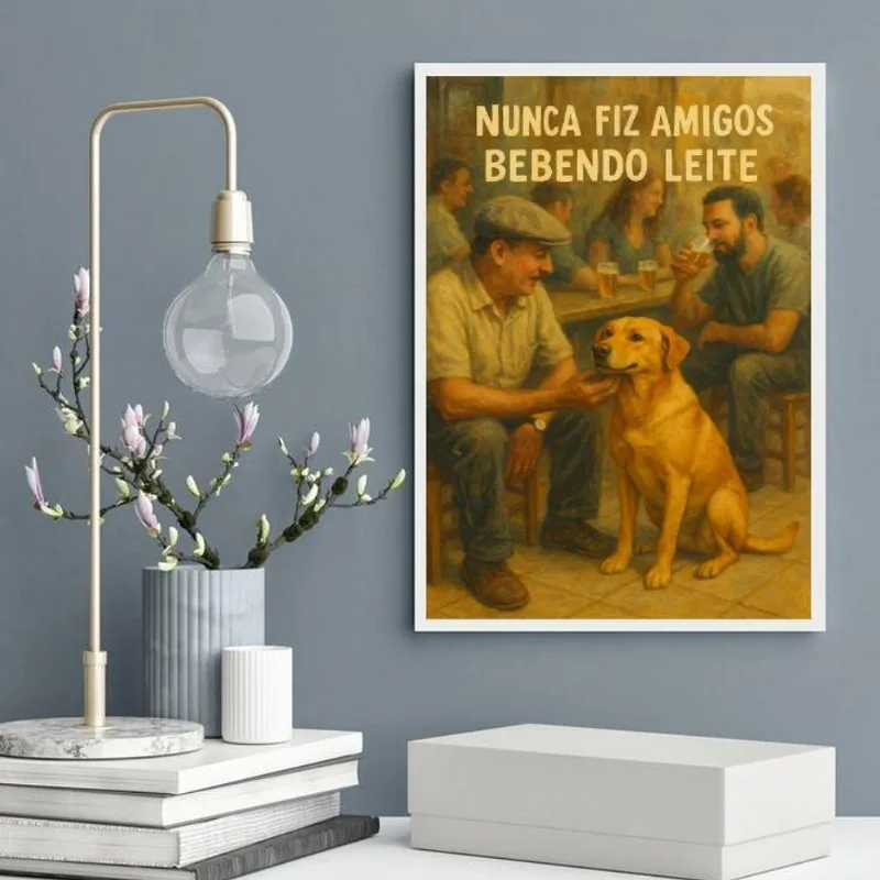 Quadro Decorativo Cachorro Caramelo No Bar 33x24cm - Vidro