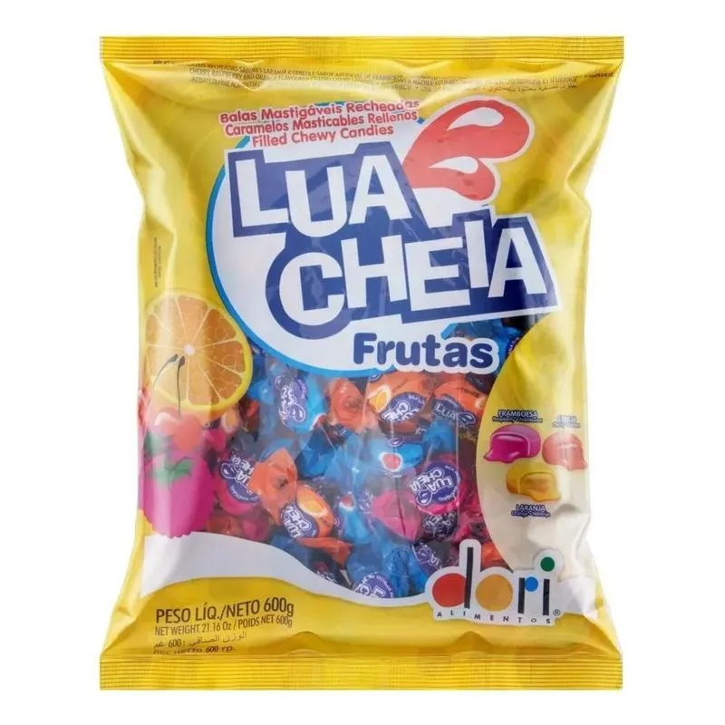 5x Caramelo Lua Cheia Frutas Framboesa, Cereja E Laranja S