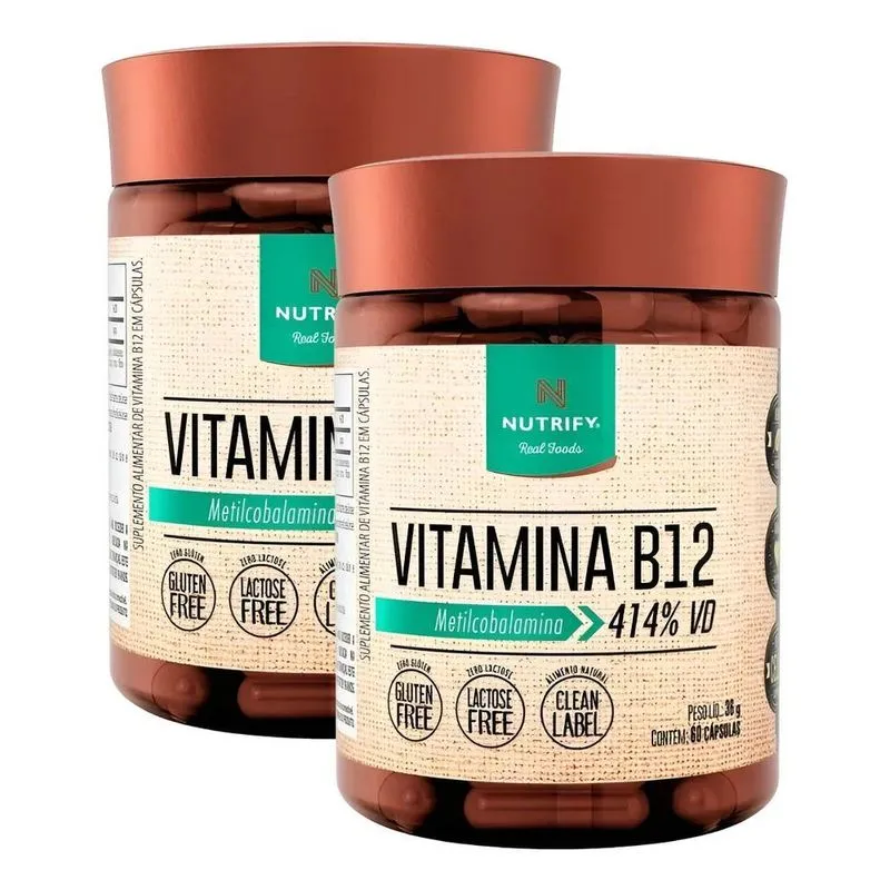 2 Potes Vitamina B12 Metilcobalamina - 60caps Nutrify B 12