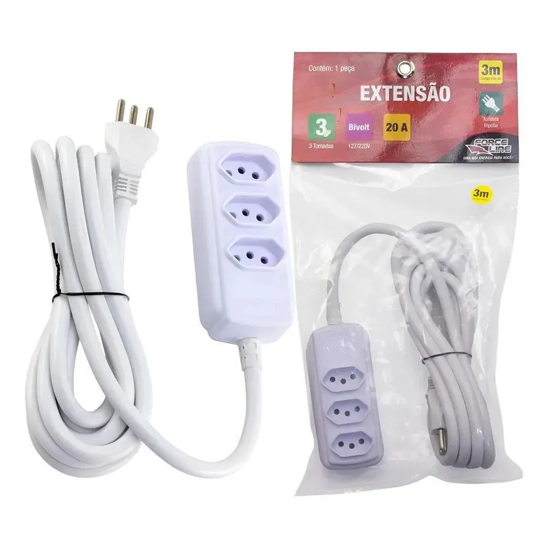 Extensão 3 Tomadas Tripolar 20A 3M Branco
