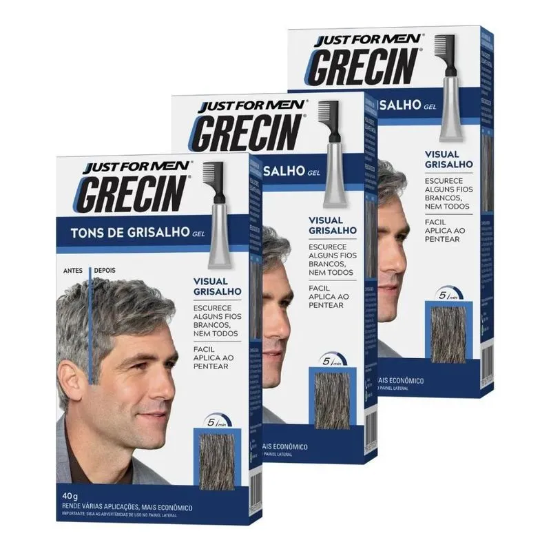 3x Kit 3x Tintura Em Gel Grecin Tons De Grisalho 40g