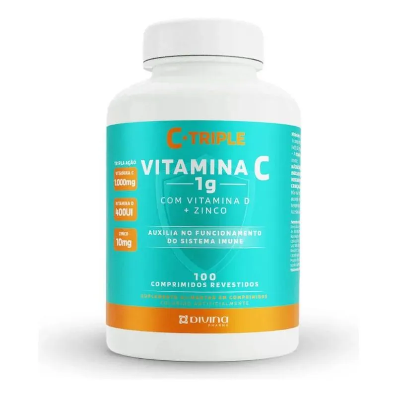 3x Vitamina C 1g+vit D 400ui+zinco 10mg 100 Comprimidos C-tr