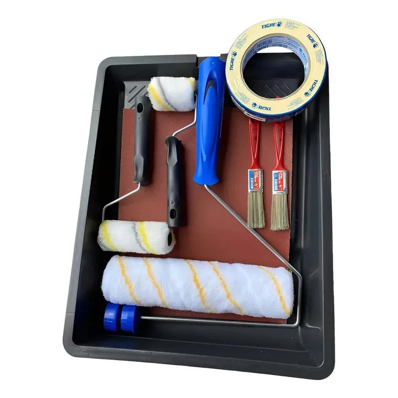 Kit Pintura Parede Bandeja Rolo Lã Fita Crepe E Pincel 15 Pç