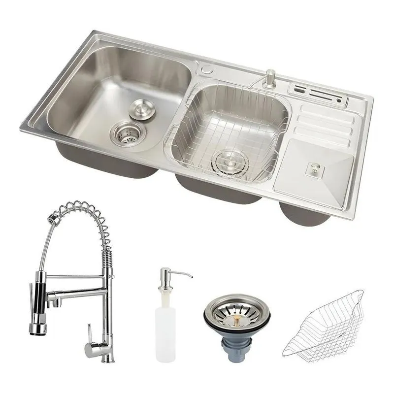 Kit Cuba Para Cozinha Pia Dupla Em Aço Inox Com Lixeira Nuki