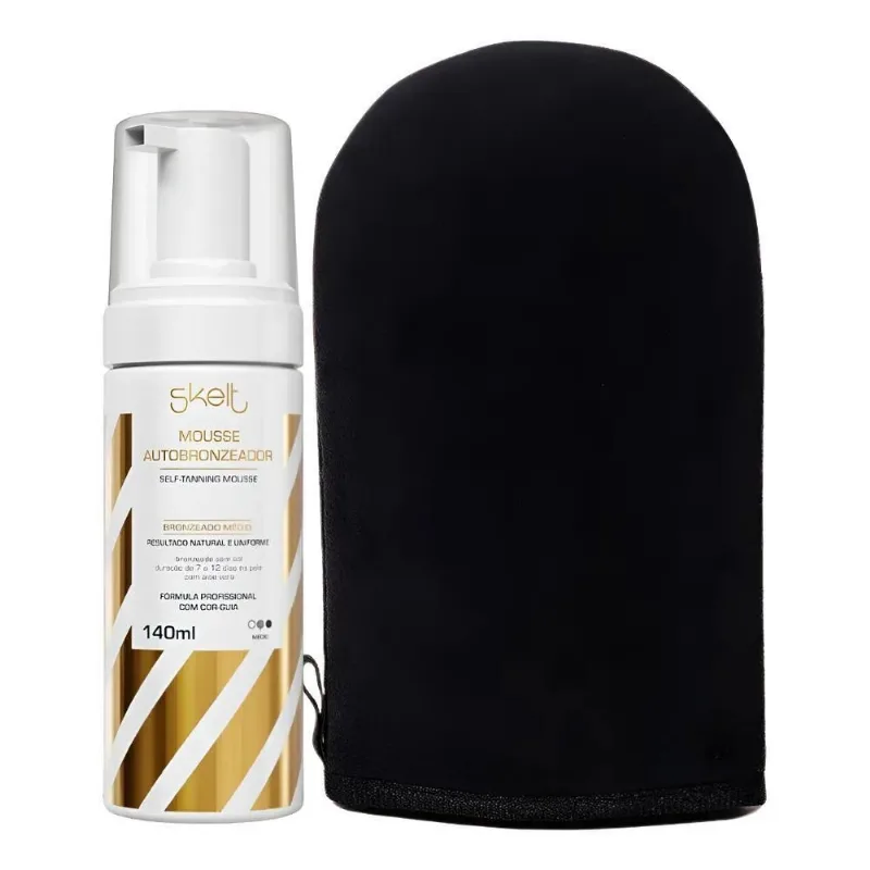 Mousse Autobronzeador Médio 140ml + Luva Aplicadora Skelt