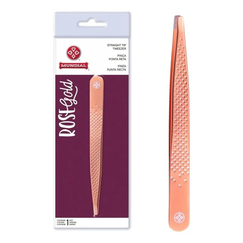 2x Pinça Ponta Reta Rose Gold Para Sobrancelha Mundial Bc 51