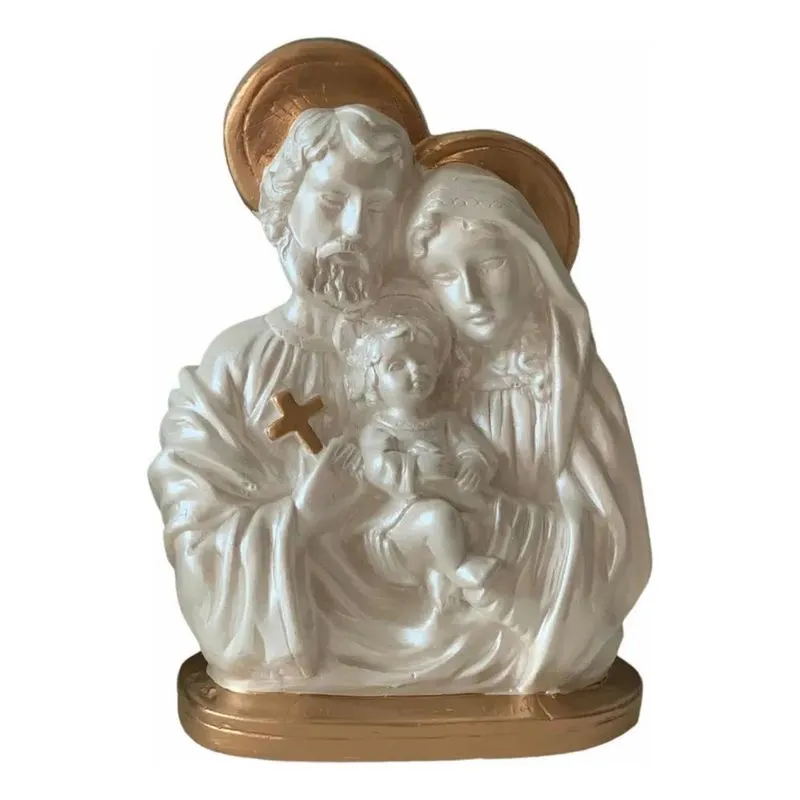 2x Sagrada Família Manto Branco Perolado 20 Cm Gesso Dourado