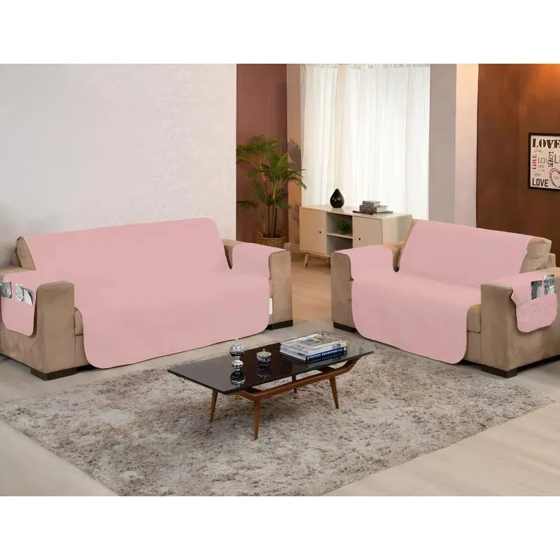 Kit Protetor Sofá 2 E 3 Lugares Matelado 400 Fios Por - Rosê