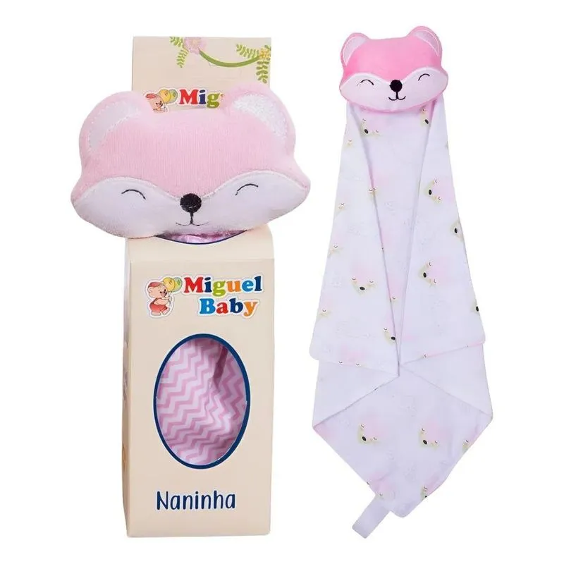 Naninha Para Bebe Bichinhos Com Porta Chupe Raposa Rosa