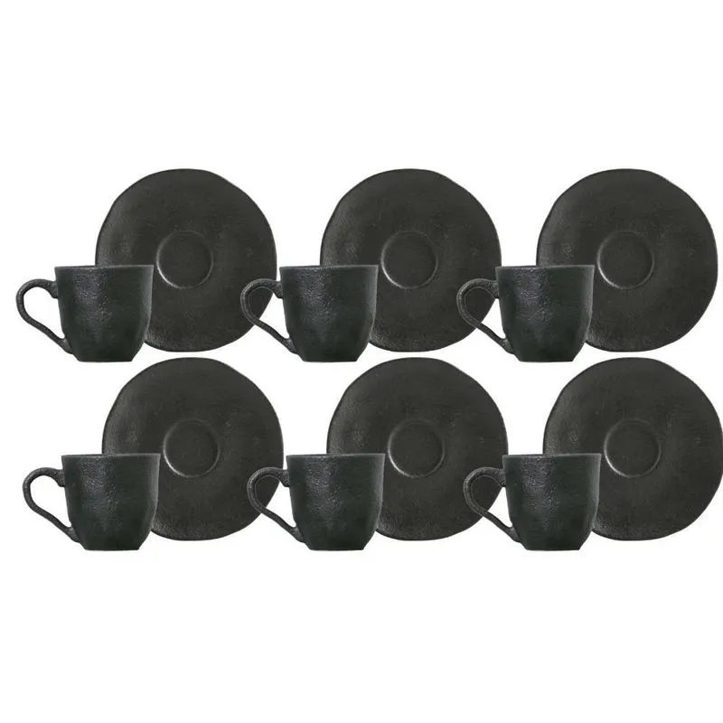 Jogo De Xicaras Café Com Pires 120ml 6 Peças Orgânico Carbon