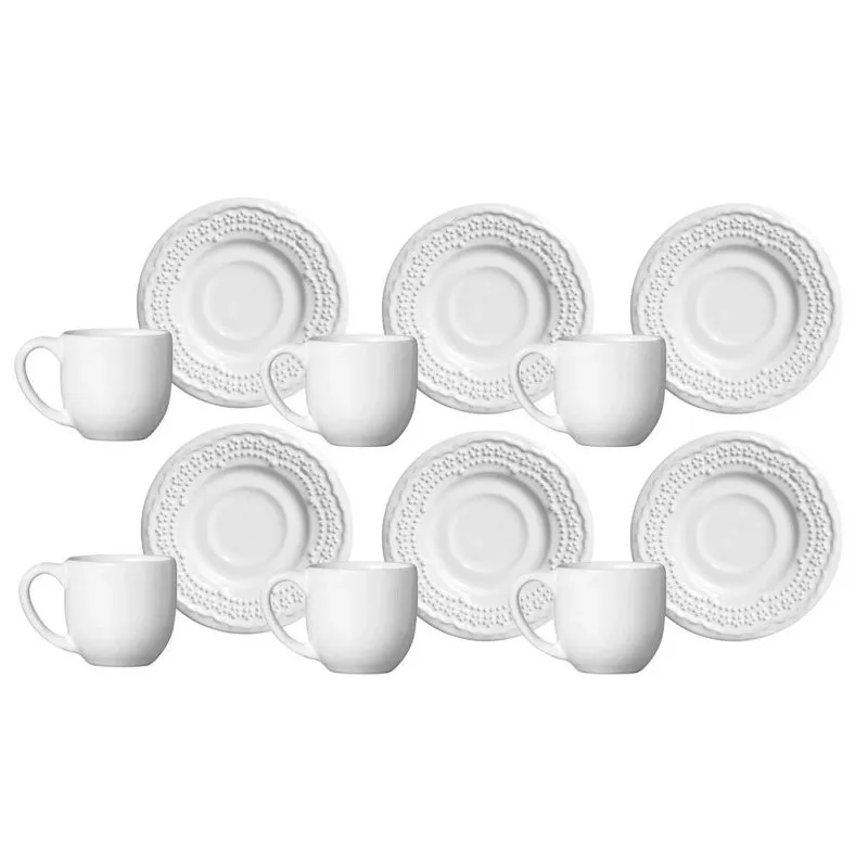 Jogo De Xicaras Café Com Pires 72ml 6 Peças Madeleine Branco