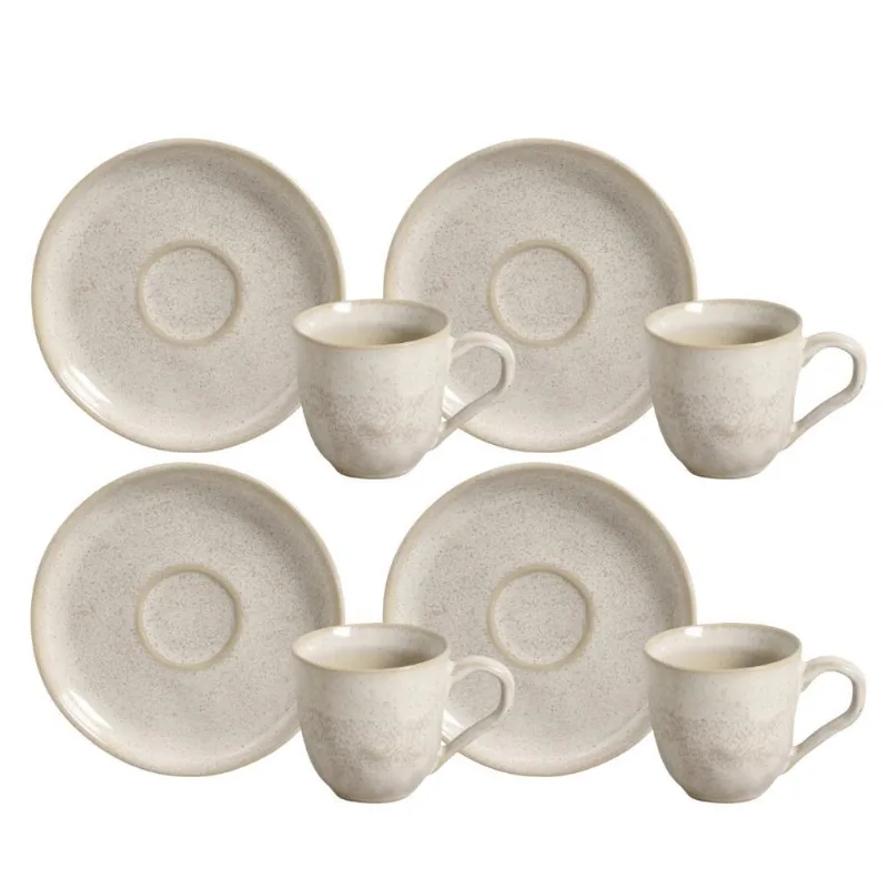 Jogo Xicaras De Café Com Pires 120ml 4 Pçs Bio Latte Rustico
