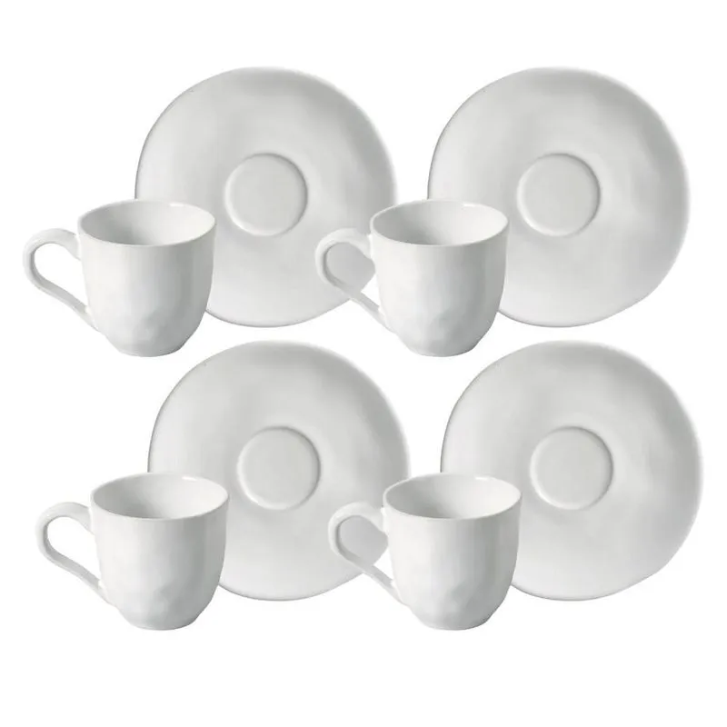 Jogo Xicara Café Com Pires 120ml 4 Peças Orgânico New White