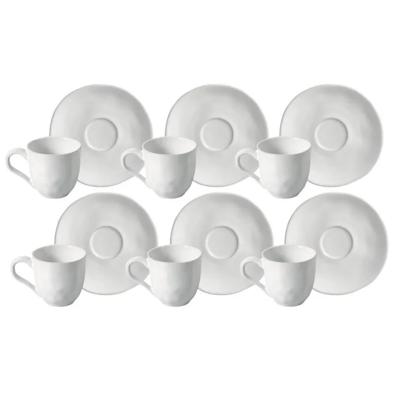 Jogo Xicara Café Com Pires 120ml 6 Peças Orgânico New White