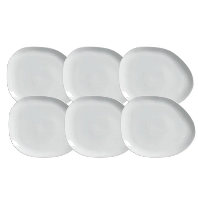 Jogo Pratos Sobremesa 22,5cm 6 Peças Oval Orgânico New White
