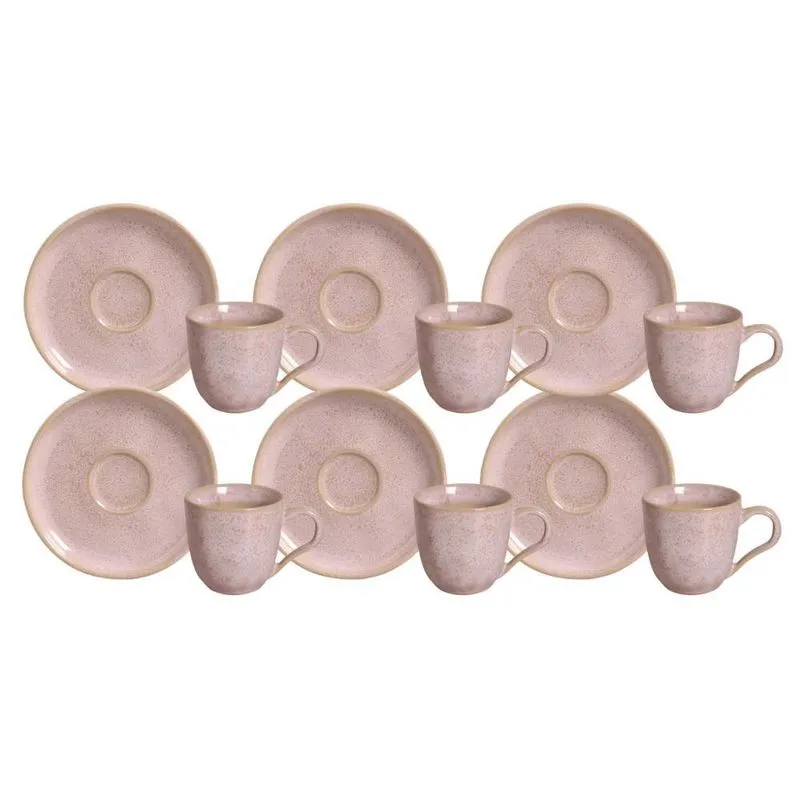 Jogo Xicaras Café Com Pires 120ml 6 Peças Bio Litchi Rosa