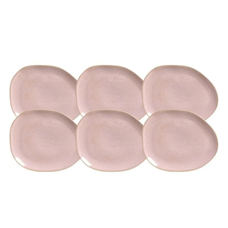 Jogo Pratos De Sobremesa 31cm 6 Peças Oval Orgânico Litchi