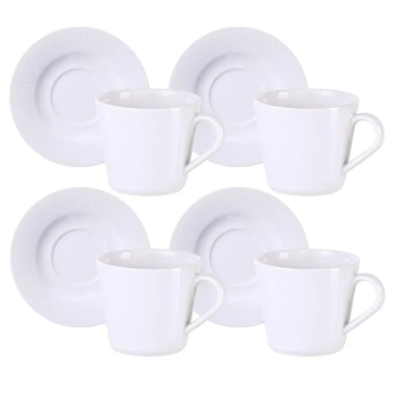Jogo Xícaras De Chá Café Com Pires Kit 4 Pçs 185ml Santorini