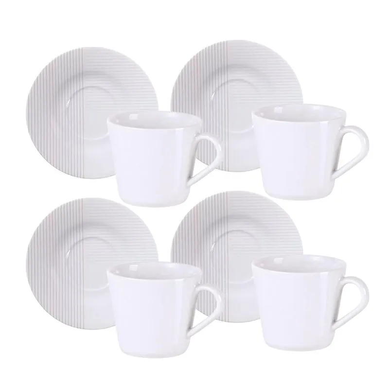 Jogo Xícaras De Chá Café Com Pires 4 Pçs 70ml Grid Porcelana