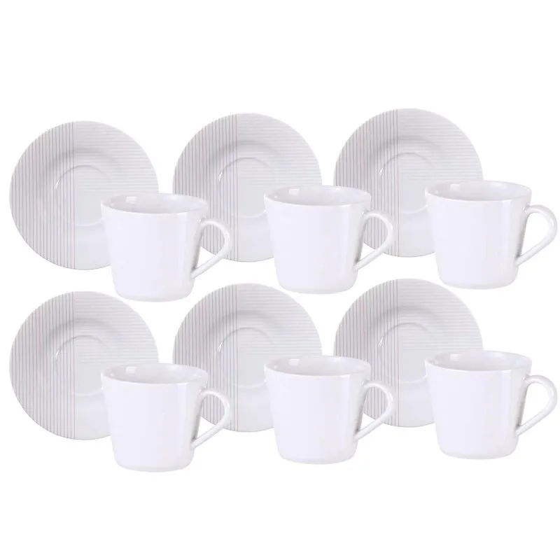 Jogo Xícaras Chá Café Com Pires 6 Pçs 185ml Grid Porcelana