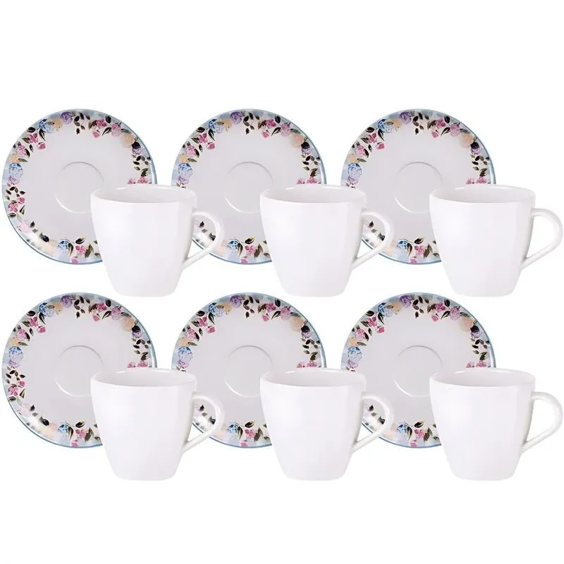 Jogo Xícaras Chá Café Com Pires 6 Pçs 200ml Aura Porcelana