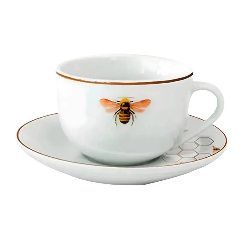 Xícara De Chá Café Com Pires 220ml Abelha Porcelana Luxo
