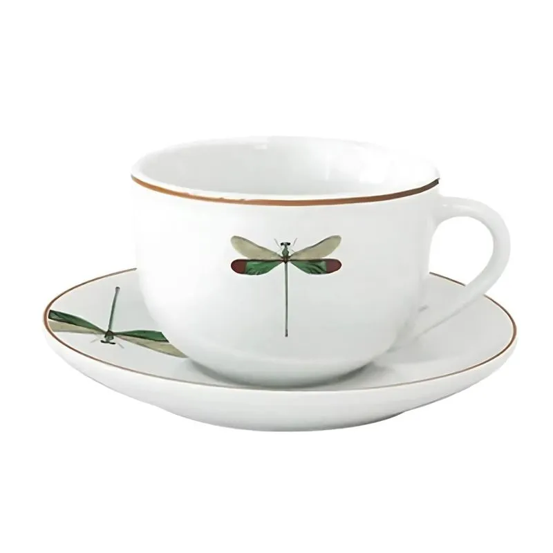 Xícara De Chá Café Com Pires 220ml Libélula Porcelana Luxo