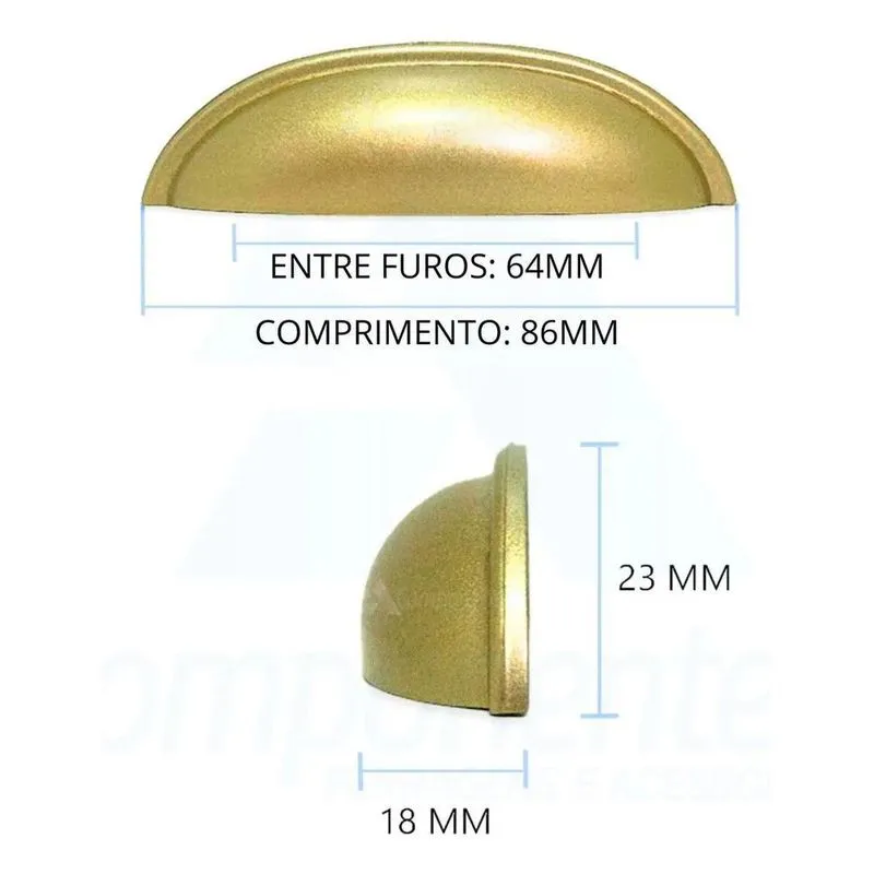 Kit 12 Puxador Concha Dourado Fosco Gavetas Armários Meia Lu