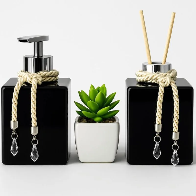 Kit Banheiro Aromatizador De Ambiente Porta Sabonete Líquido