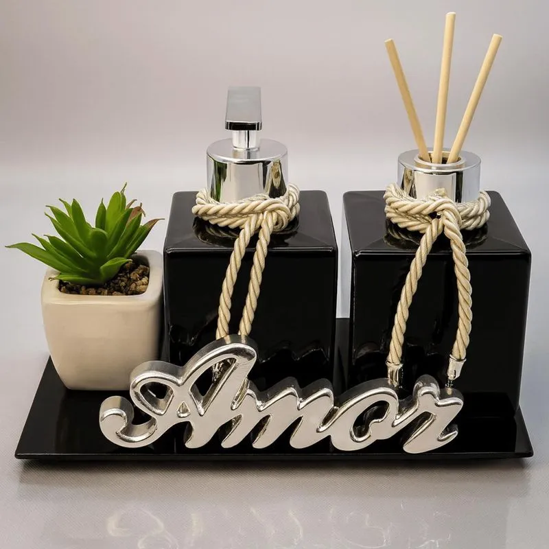Kit Banheiro Aromatizador De Ambiente Porta Sabonete Líquido