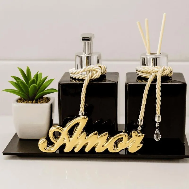 Kit Banheiro Aromatizador De Ambiente Porta Sabonete Líquido
