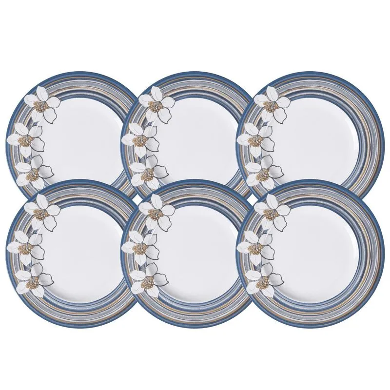 Jogo De Pratos Sobremesa 21cm Kit 6pçs Nix Tramontina Floral