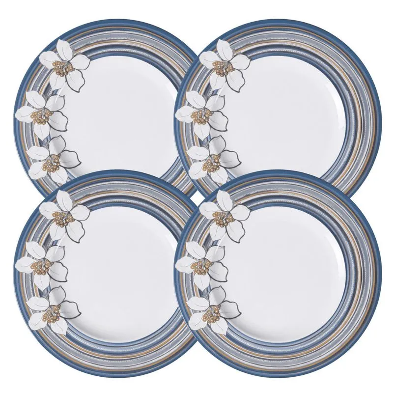 Jogo De Pratos Sobremesa 21cm Kit 4pçs Nix Tramontina Floral