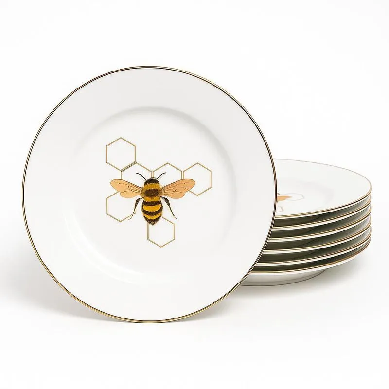 Jogo De Prato Sobremesa 19cm Kit 4pçs Abelha Porcelana