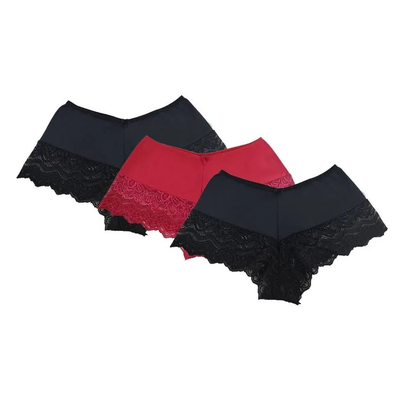 Kit 3 Calcinhas Renda Feminina Selene Com Forro Confortável