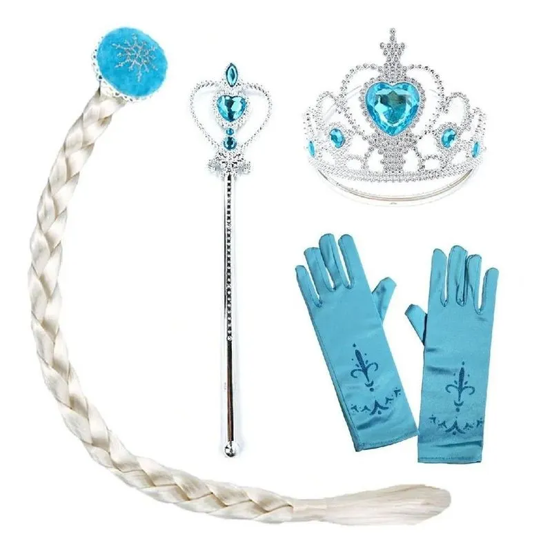 5x Kit Frozen Elsa Acessórios Com Trança Luvas Coroa E Varin