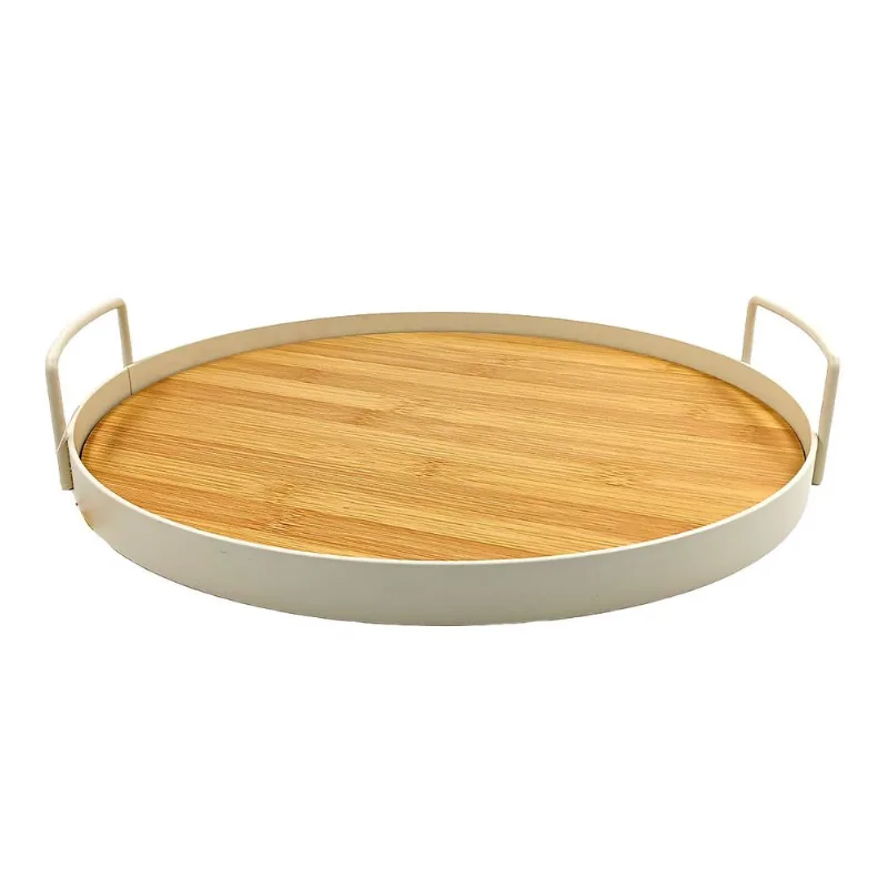 Bandeja Redonda C/ Alça 29,5cm em MDF e Metal Dcarte-Branco