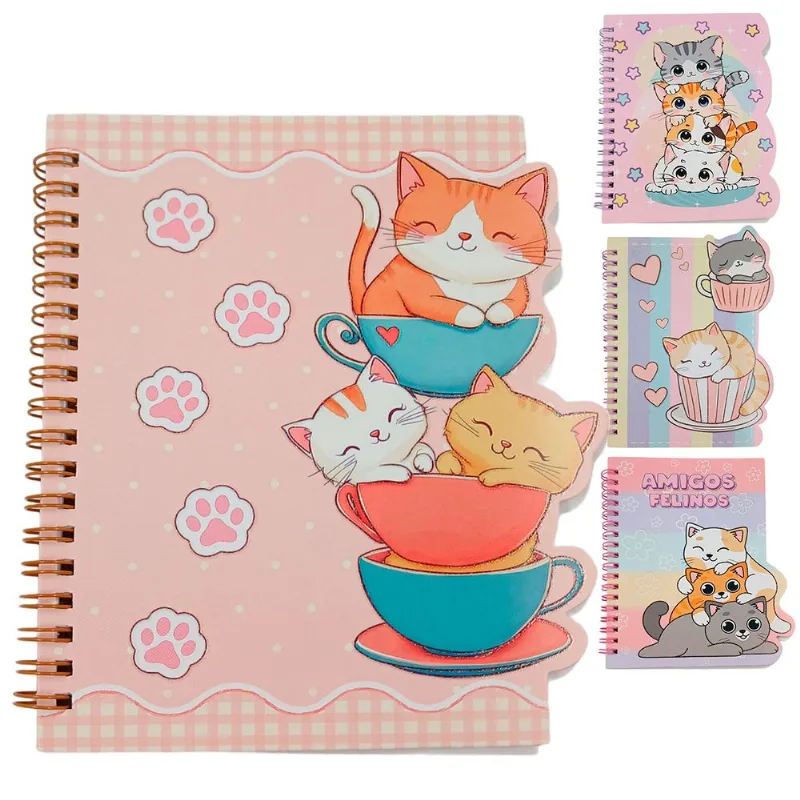 Caderno Gatinhos 12x17cm 58 Folhas em Papel Dcarte SORTIDOS